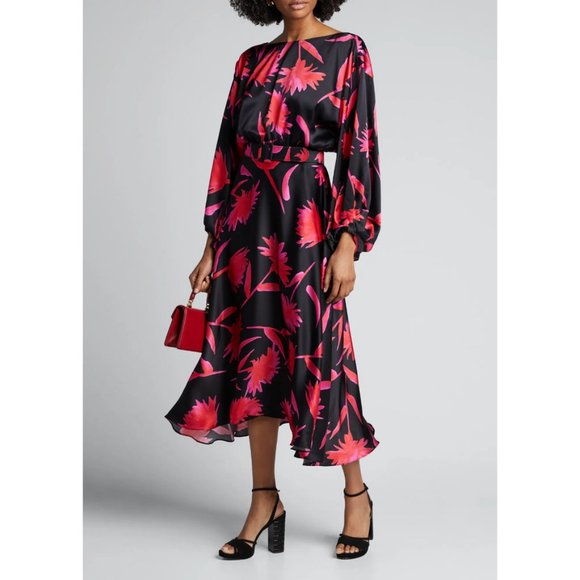 SALONI Dresses & Skirts - SALONI • Kim B Blouson Sleeve Floral Silk Dress